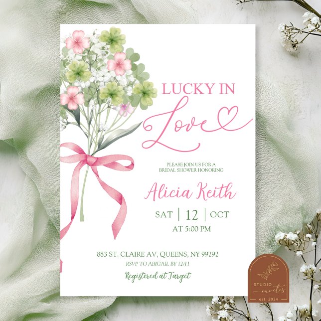 Invitation sage green leaf clover bouquet bridal shower (Créateur téléchargé)