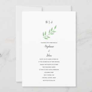 Invitation Sage Green Leaf Gris Monogrammes Nom Boho Mariage