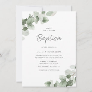 Invitation Sage Green Leaf Moderne garçon ou fille Baptême