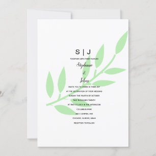 Invitation Sage Green Leaf Monogramme Mariage minimal 2024