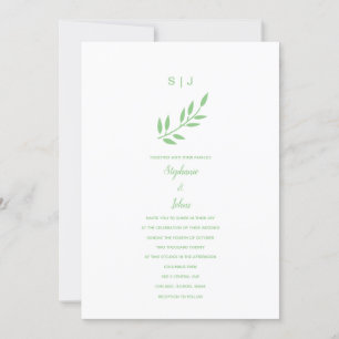 Invitation Sage Green Leaf Monogrammes Nom Mariage Boho perso
