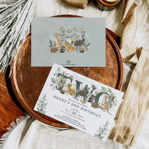 Invitation Sage Green Leaves Australian Animals 2nd Birthday