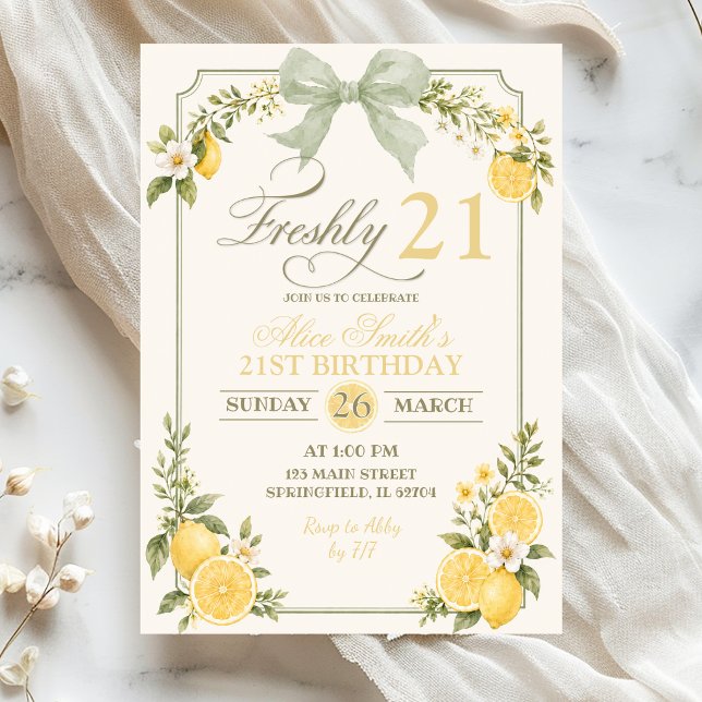 Invitation Sage Green Lemon Fraîchement 21 Anniversaire (Créateur téléchargé)