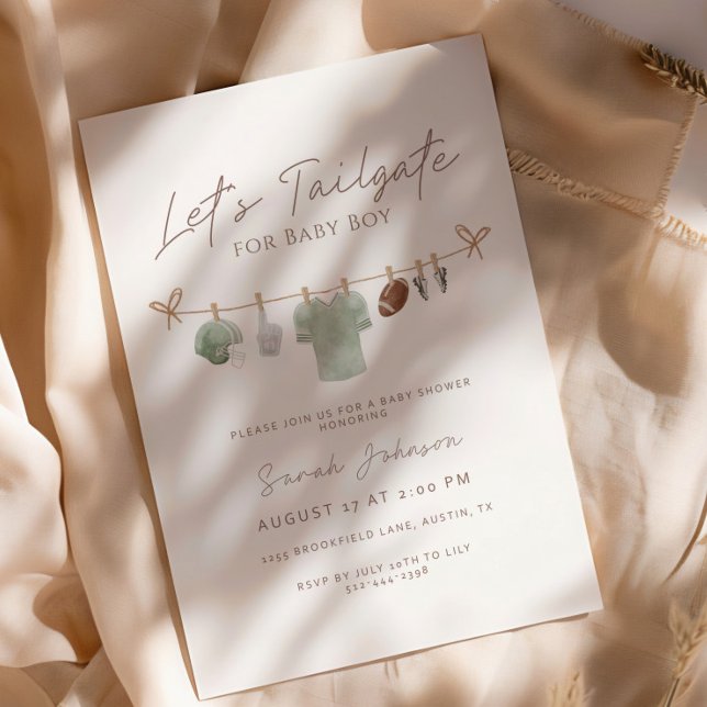Invitation Sage green Let’s Tailgate Football Baby Shower (Créateur téléchargé)