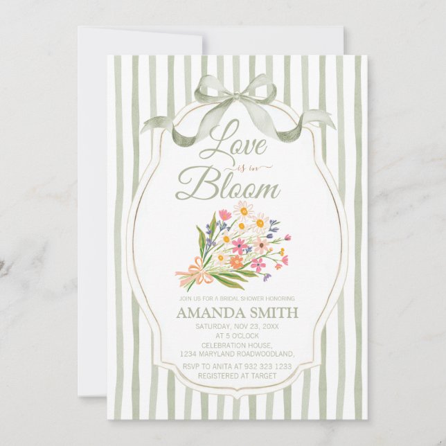 Invitation Sage Green Love Is in Bloom Bridal Shower  (Devant)
