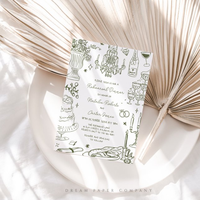 Invitation Sage Green Main Tirée Dîner De Répétition Whimsica (Créateur téléchargé)