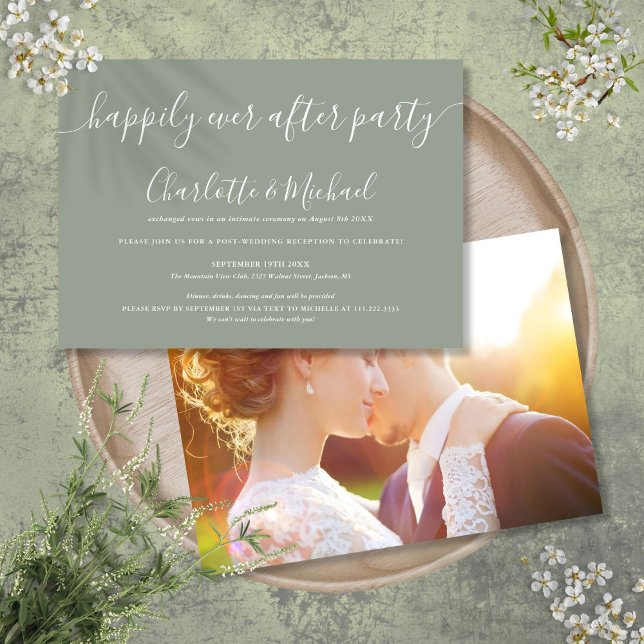 Invitation Sage Green Mariage Heureux À Tout Jamais Photo (Sage Green Happily Ever After Party Wedding Photo Invitation)