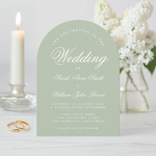 Invitation Sage Green Mariage Simple Elegant Calligraphie Arc