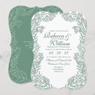 Invitation Sage Green Mariage Vintage Botanique