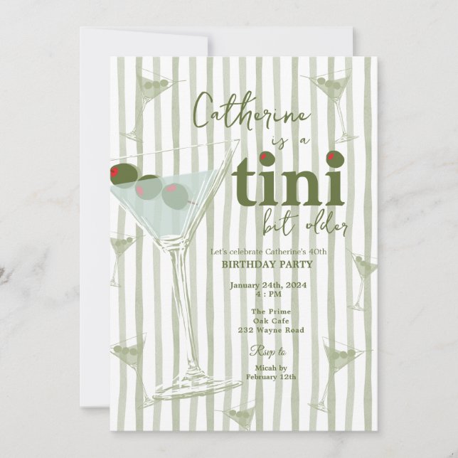 Invitation Sage Green Martini Thème Anniversaire (Devant)