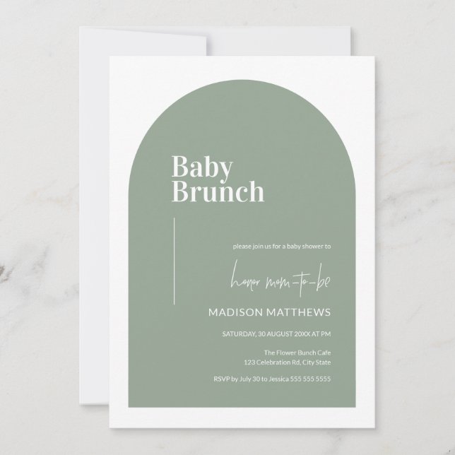 Invitation Sage Green Minimal Arch Baby shower Brunch bébé (Devant)