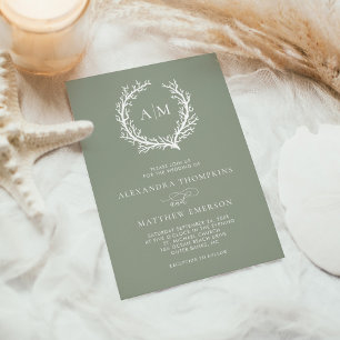 Invitation Sage Green Minimal Monogram Beach Mariage