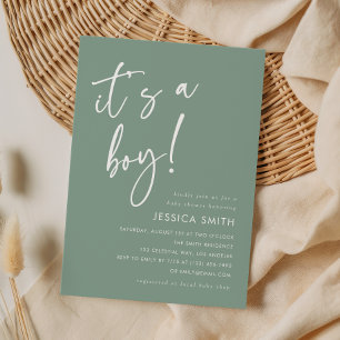 Invitation Sage Green Minimaliste Bohème Fille Garçon Baby Sh