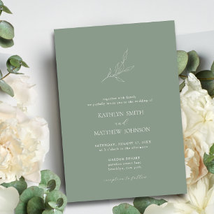 Invitation Sage Green Minimaliste Olive Leaf Mariage