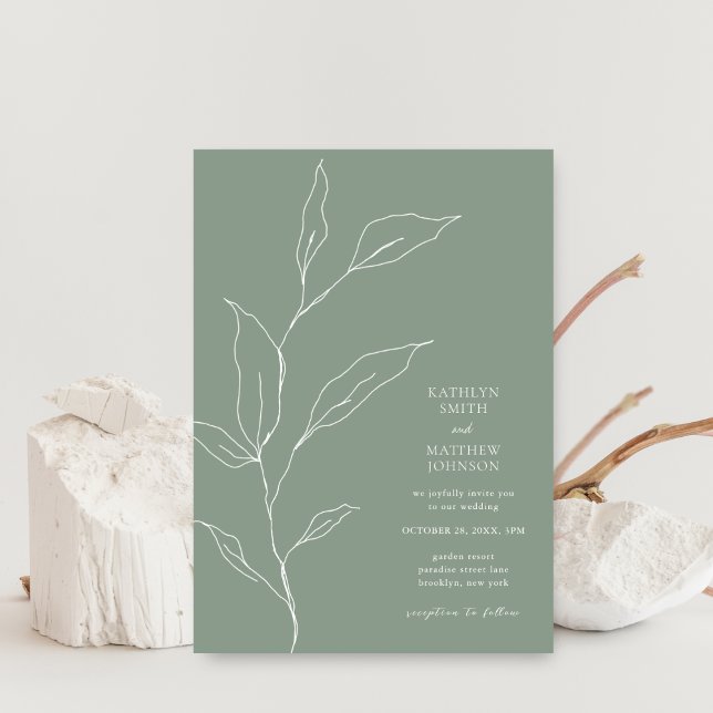 Invitation Sage Green Minimaliste Olive Leaf Mariage (Créateur téléchargé)