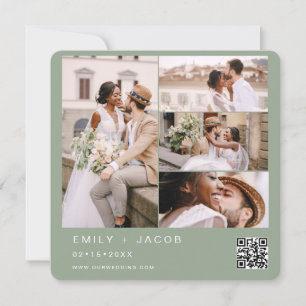 Invitation Sage Green Minimaliste Photo Code QR Mariage