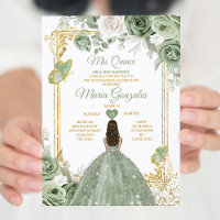 Sage Green Mis Quince 15 Anos Gold Crown Butterfly