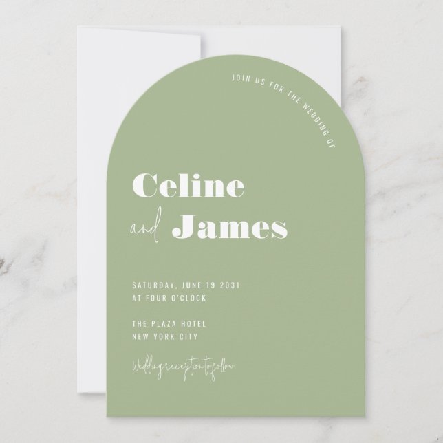 Invitation Sage Green Moderne Big Names Mariage Arch (Devant)