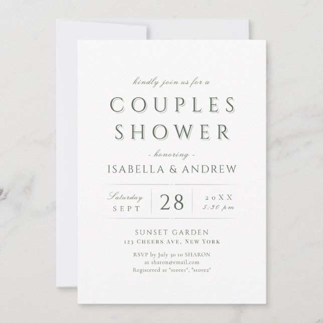 Invitation Sage Green Moderne Classique Luxe Couples Douche C (Devant)