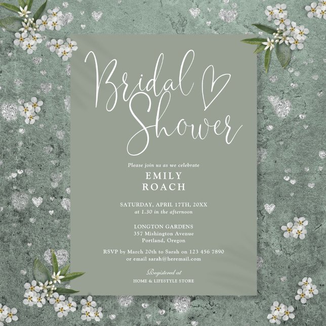 Invitation Sage Green Moderne Élégante Fête des mariées Scrip (Sage Green Modern Elegant Script Bridal Shower Invitation)