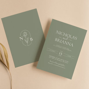 Invitation Sage Green Moderne Minimaliste Boho Mariage Monogr