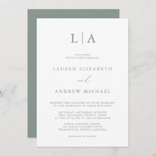 Invitation Sage Green Monogramme Simple minimaliste Mariage I