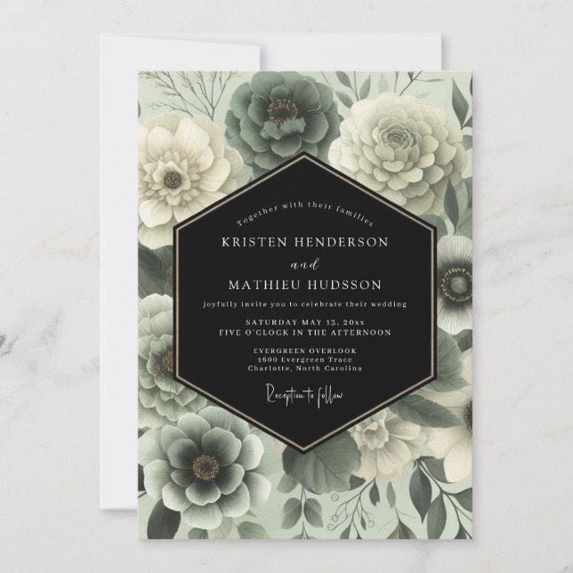 Invitation Sage Green Moody Floral Wedding (Devant)