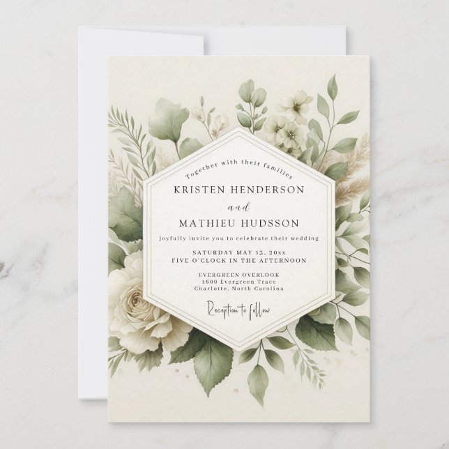Invitation Sage Green Muted Botanical Wedding (Devant)