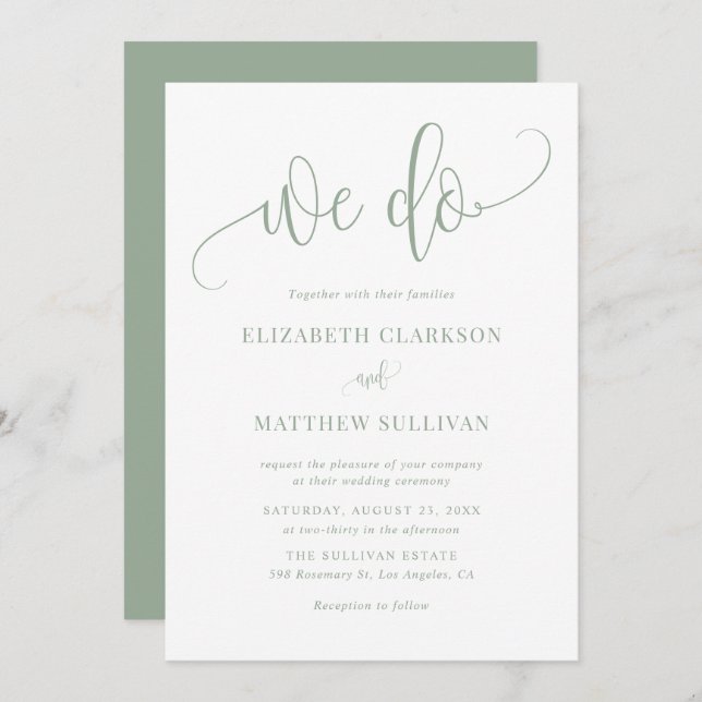 Invitation Sage Green Nous faisons Moderne Mariage de calligr (Devant / Derrière)