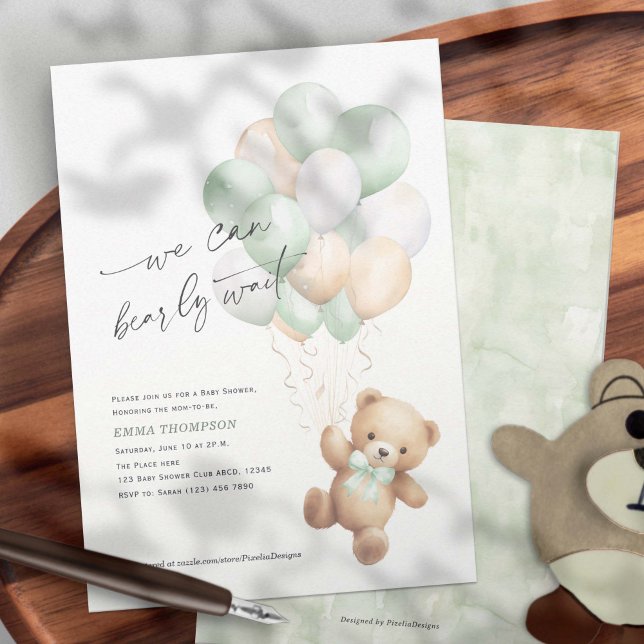 Invitation Sage Green Nous pouvons attendre un baby shower ne (Sage Green We Can Bearly Wait, Cute Teddy Bear Gender Neutral Baby Shower Invitation.)
