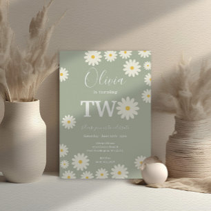 Invitation Sage Green Olive Daisy Floral 2e fête d'anniversai