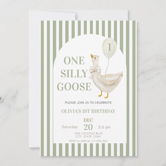 Invitation Sage green One Silly Goose Genre Neutre Anniversai (Devant)