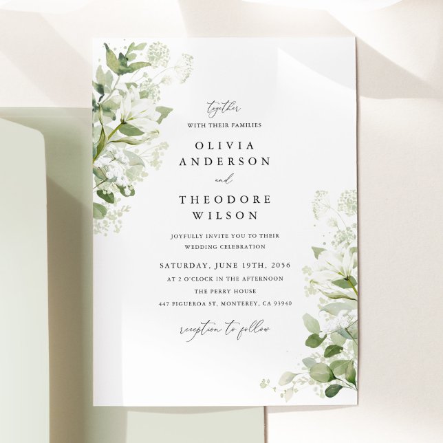 Invitation Sage Green Organic Greenery Watercolor Wedding (Sage green organic greenery wedding invitation, watercolor wild florals, elegant modern classic)