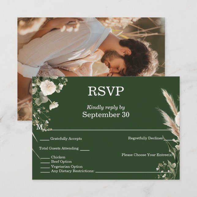 Invitation Sage Green & Pampas Boho RSVP (Devant / Derrière)