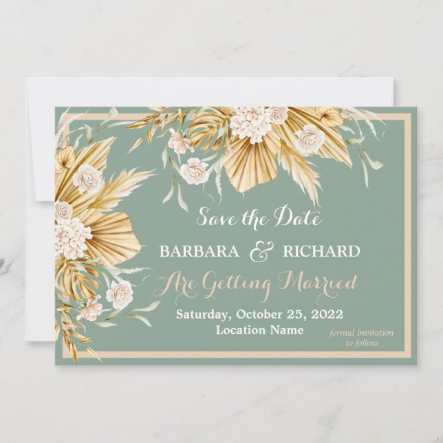 Invitation Sage Green Pampas Grass Floral Mariage Save Date (Devant)