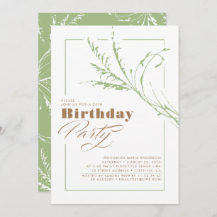 Invitation Sage Green Pampas Grass moderne fête d'anniversair