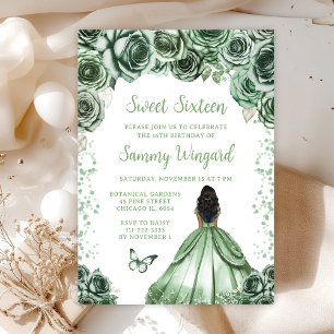 Invitation Sage Green Peau foncée Princesse Sweet sixteen
