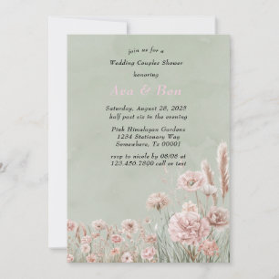 Invitation Sage Green Peony rose Mariage Couples Douche
