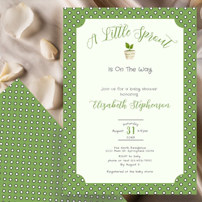 Invitation Sage Green Polka Dots Little Sprout Baby Shower (Créateur téléchargé)