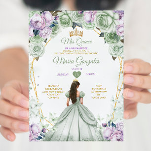 Invitation Sage Green Purple Mis Quince 15 Anos Crown
