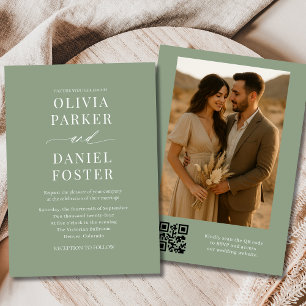 Invitation Sage Green QR Code Élégant Mariage photo