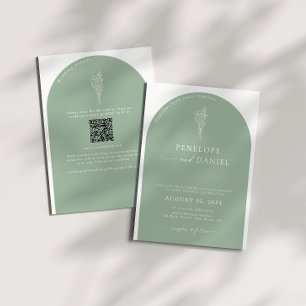 Invitation Sage Green QR Code Mariage Arc 2 en 1