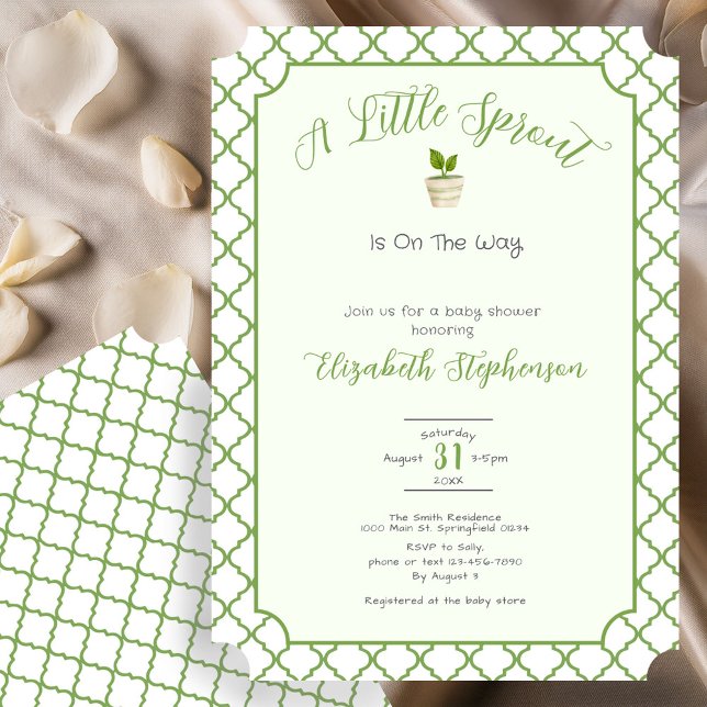 Invitation Sage Green Quatrefoil Little Sprout Baby Shower (Créateur téléchargé)