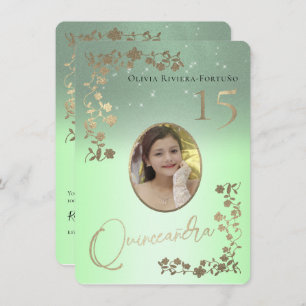 Invitation Sage Green Quince Gold Parties scintillant Photo Q