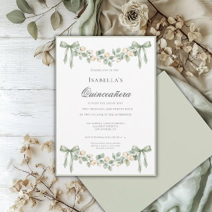 Invitation Sage Green Quinceañera Élégante Célébration 15