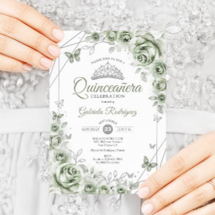 Invitation Sage Green Quinceanera Floral