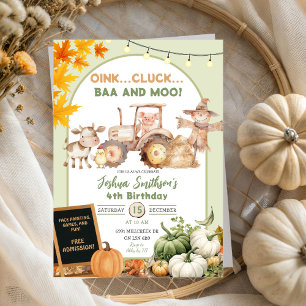 Invitation Sage Green Ranch Farm Animaux Citrouilles Annivers