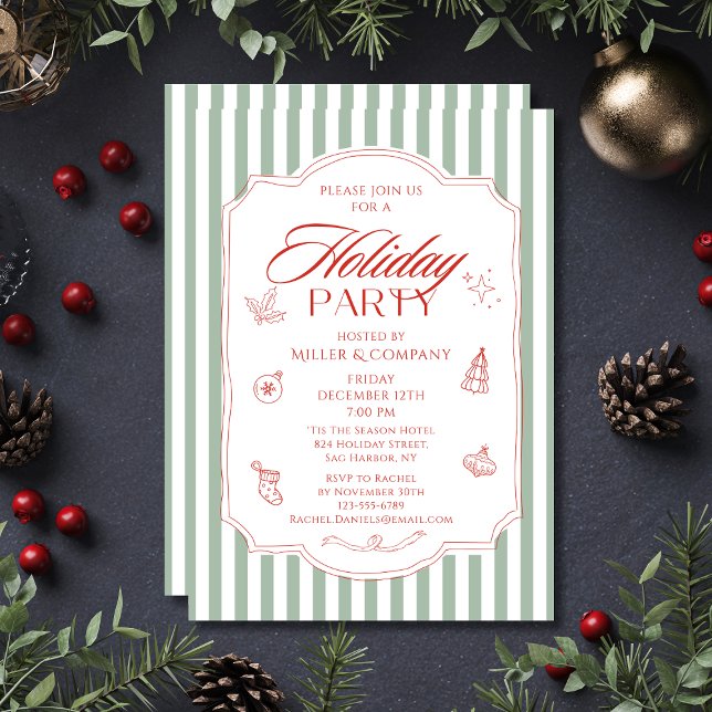 Invitation Sage Green Red Fête de Noël d'entreprise (Créateur téléchargé)