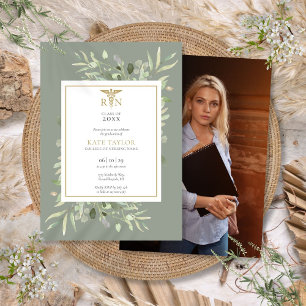 Invitation Sage Green RN Nursing Graduation Photo