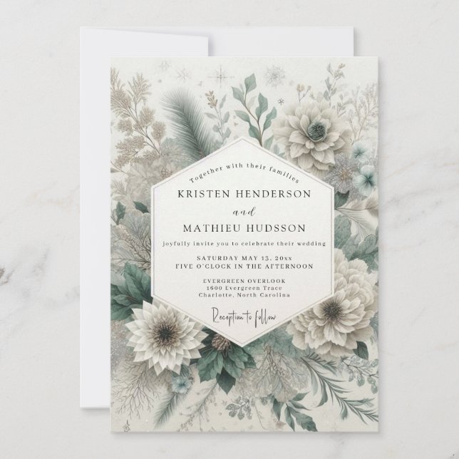 Invitation Sage Green Romantic Floral Wedding (Devant)
